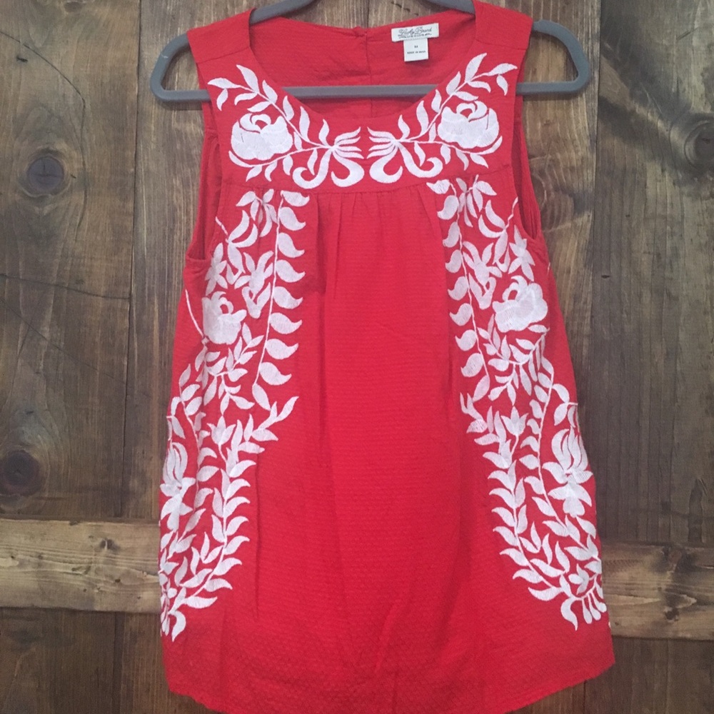 Lucky Brand Red Embroidered Top